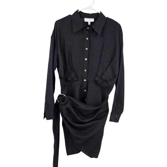 Significant Other Marloe Shirt Dress Black Linen Blend Sash Pleated Mini Size 4 - Picture 2 of 11